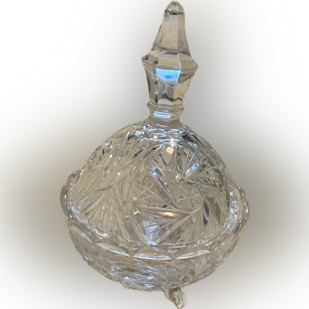 Vintage Heavy Cut Lead Crystal Pedestal Candy/Nut Dish w/ Lid Starburst Pinwheel - Picture 1 of 6